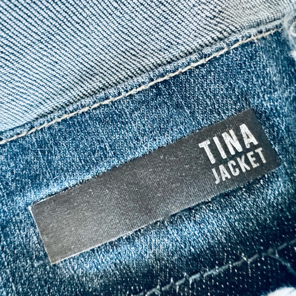 Kut From The Kloth Jean Jacket Remade Raw Hem Denim Collarless Trucker Jacket 1X - Picture 13 of 16